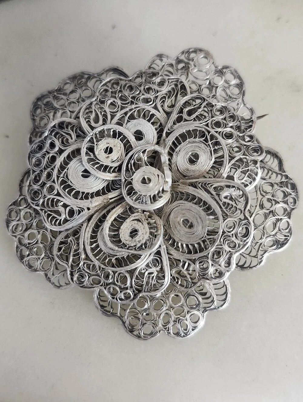 Vtg Silver Filigree Floral Brooch - Elegant Women’s Accessory